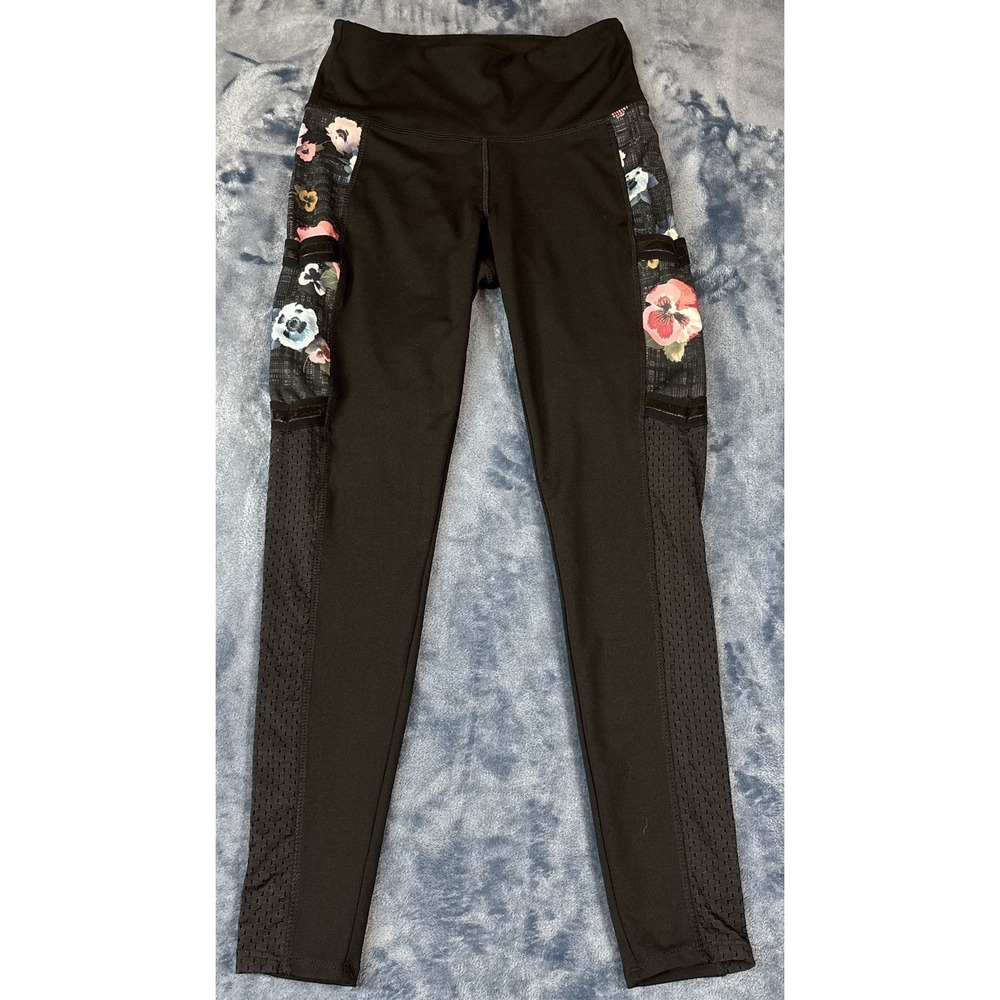 Jessica Simpson The Warm Up Womens Active Legging Brown Floral Side Pockets S